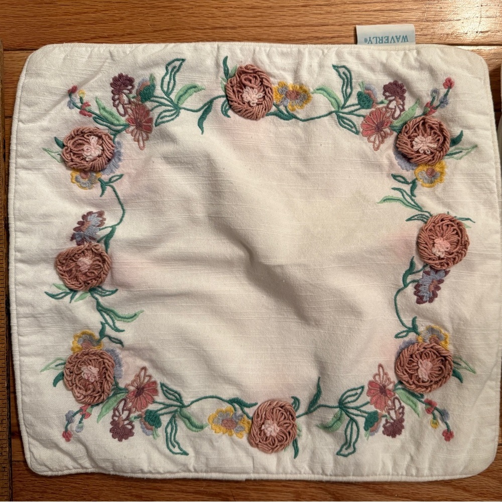 Waverly Floral Embroidered crochet flowers Throw Pillow Covers